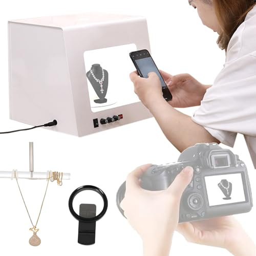 VFMVOYNZ Mini Photo Studio Tent Jewelry Light Box Kit, LED Photography Light Box Small Products Shooting Tent Lightbox with Star Filters, Supports Placing/Hanging Jewellery, for Small Size Items(M)