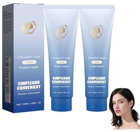 Protein Hair Straightening Cream–100ml Fast Smoothing,Frizz Control&Glossy Silk Finish,Styling Treatment for Curly/Frizzy/Wavy Hair,Suitable for Women&All Hair Types,Enhances Natural Beauty (2PCS)
