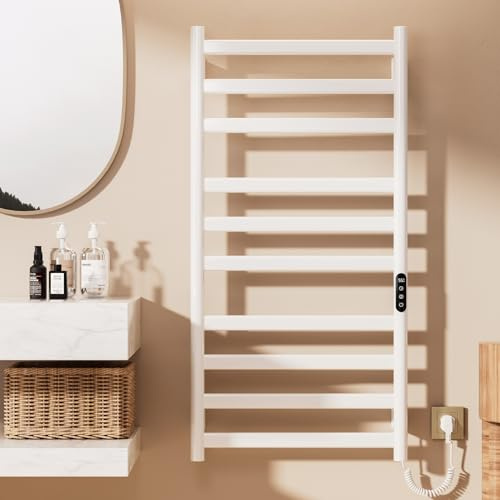 SWHC Radiador Toallero Eléctrico Baño, 285 W Radiador Calienta Toallas de Toallero, Toallero Calentado Temperatura Ajustable 30–70 °C, Temporizador 1-9 H y Pantalla táctil LED, IPX4, 50x100cm, Blanco