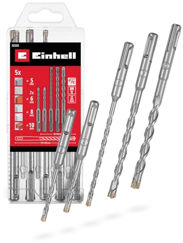 Einhell 5-tlg. SDS Plus Hammerbohrer-Set, 4-Cut, 110/160 mm, Ø 5–10 mm | Vierschneider-Hartmetallplatte | 150°-Spitze | Zweifachspirale | für Beton/Mauerwerk | SDS Plus-Schaft