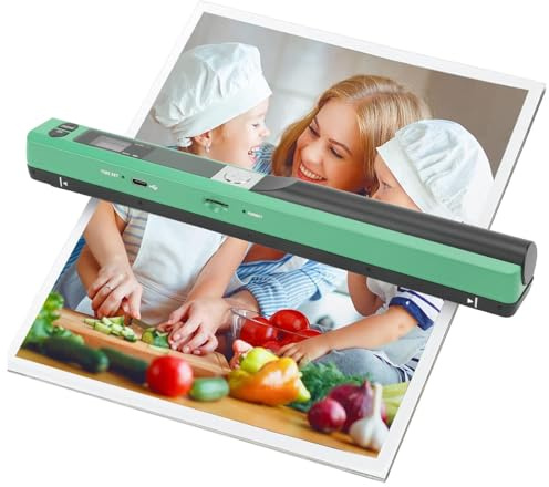 Cryfokt 900 DPI Multifunktional Scanner, Tragbarer Fotobscanner für A4 -Dokumente, Handheld -Scanner für Bild, Quittungen, Bücher, JPG PDF -Formatauswahl, Keine Software Erforderlich (Green)