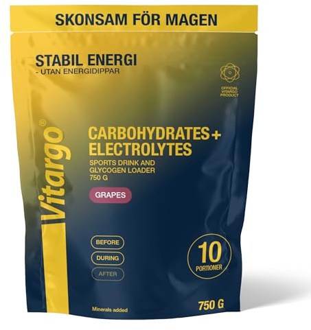Vitargo Kolhydrater Pulver med Elektrolyter, 750 g Isotonisk Sportdryck Pulver - Snabb Energi Före och Under Träning, Skonsam för Magen, för Uthållighetssport, Alternativ till Maltodextrin, Grapes