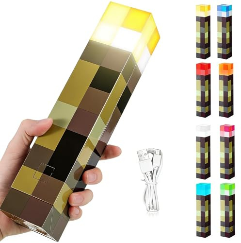 Puniama 7-Colour LED Wall Torch Night Light, USB Rechargeable 3-in-1 Torch Lamp with Wall Mount & Handheld Use, Bedroom & Gaming Room Decor, Gift for Kids
