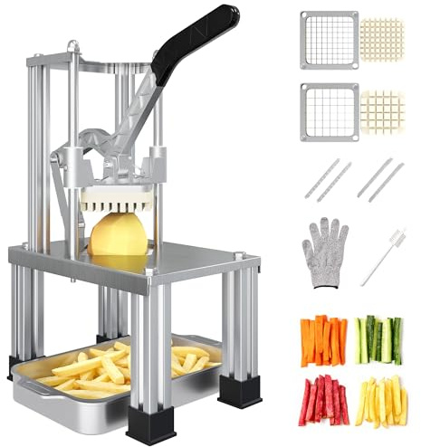 SUNVIVIPRO Commercial French Fry Cutter with 1/2 Inch and 3/8 Inch Blades, Heavy Duty Potato Slicer, Stainless Steel Potatoes Cutter for Restaurant & Home Kitchen