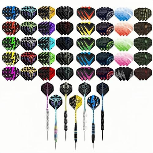 Zuuyye Dart Flights, 120 Stück PET Dartpfeil Zubehör, 8 Designs & 5 Farben, K Flex Flights mit Schaft für Soft/Steel Tip Darts