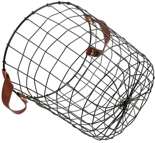 FUOYLOO Logging Carrier Metal Wire Basket with Handle Rustic Round Firewood Storage Basket for Outdoor Fireplace Use