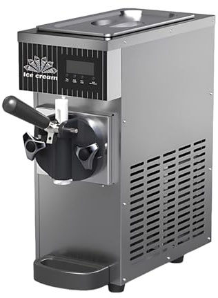 Macchina Gelata Soft Professionale Da Banco 4-5 L/H Con Tramoggia Da 2,5 L, Display Lcd, Pulizia Automatica per Gelateria E Piccola Ditta(Metallic)