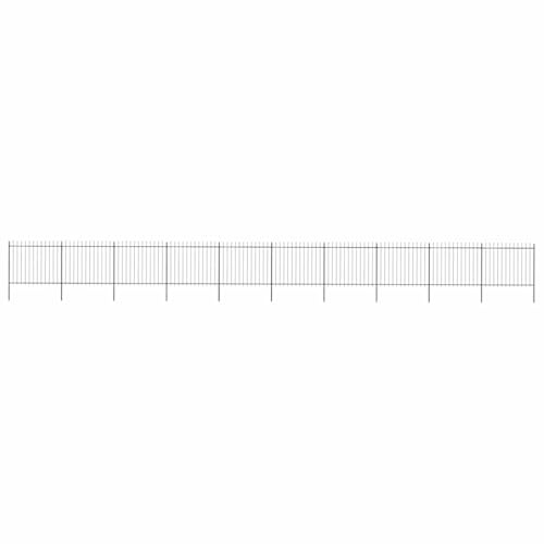 QJBSAVVA Gartenzaun aus Stahl 17m Komplett-Set, 10 Elemente und 11 Pfosten, Stabiler Metallzaun mit Speerspitzen für Garten und Eingang, 1700x200cm, Schwarz Pulverbeschichtet