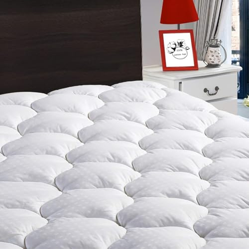 LEISURE TOWN Cotton Queen Mattress Pad Fitted Quilted Mattress Cover Pillow Top Mattress Topper Cooling Soft Breathable Mattress Protector with 8-21 Deep Pocket,Machine Washable (60x80 White)