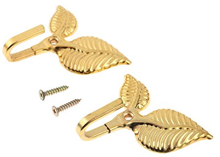 Hicello 2Pcs Curtain Holdbacks Tieback Hooks Multifunctional Wall Hook Gold Vintage Leaf Design