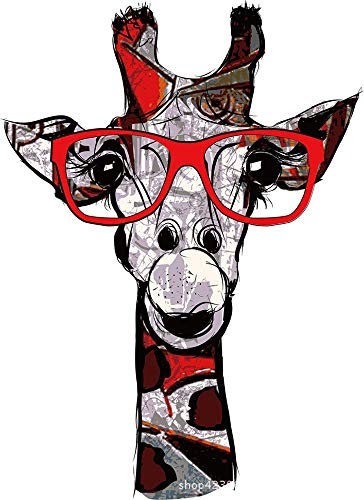 Ölgemälde Auf Leinwand Handgemalt,Abstrakte Tierbilder, Giraffe Mit Roten Gläsern , Vintage Orientalisch Moderne Retro-Kunst Für Erwachsene Wohnzimmer Schlafzimmer Home Office Wanddekor, 80 X 120 Cm