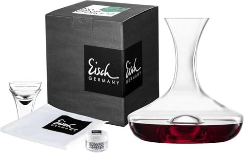 EISCH Wein Dekanter Set Together 0,75 l (4-tlg) | handgefertigter Dekanter mit No Drop Effekt aus Kristallglas, Dekanter-Top, Reinigungsperlen & Poliertuch