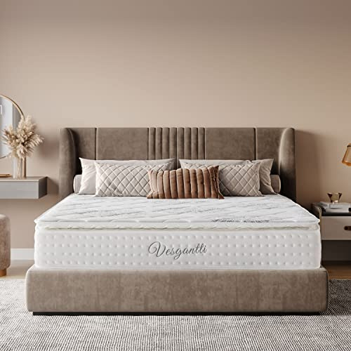 Vesgantti Pillowtop Matelas 160x200, Épaisseur 26cm, Superieur Matelas de Lit d'Adulte, Matelas à Ressorts ensachés, 7 Zones de Confort Mousse Mémoire Adaptative