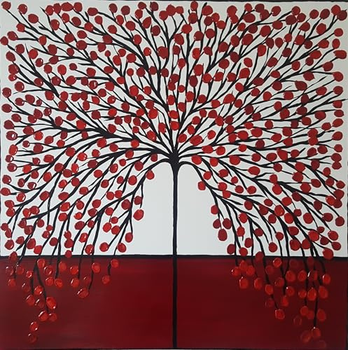 DORON ARTE QUADRO MODERNO ASTRATTO DIPINTO A MANO TELAIO GALLERY BORDI DIPINTI - ALBERO DELLA VITA - 60x60x4 cm -RIF194