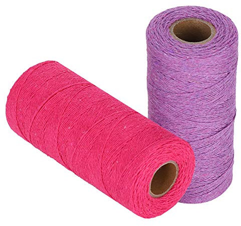 Strickgarn für Webrahmen, 2 x 250M 8/4 Kettfaden Baumwolle 1mm Reißfest, Webstuhl Schoßfaden Kettfaden Perfekt zum Weben von Teppichteppich Teppichdecken (Rosenrot + Lila)