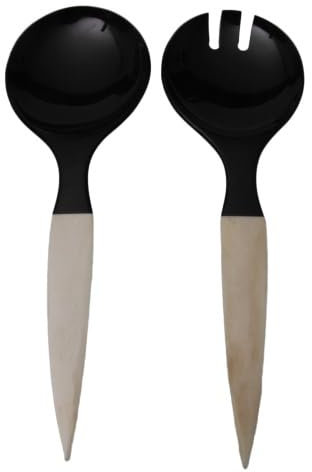 Salatbesteck heller Griff, 2 teilig, 29cm mit Pianolack