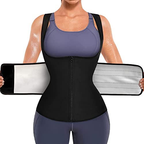 KUMAYES Damen Sauna Effekt Anzug Fitness Taille Waist Trainer Schwitzeffekt Training Tanktop Unterbrust Taillenformer Korsett Bauchweg Shapewear Fitness Figurformender Body Weste (3XL, Schwarz)