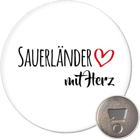 Huuraa Magnet Sauerländer mit Herz Geschenk | 59mm Kühlschrankmagnet rund Flaschenöffner Geschenkidee dekorativer Magnet für Magnettafel, Kühlschrank oder Whiteboard