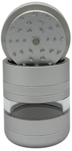 Chongz 7 Part Grinder, 55mm Pod, Premium Grade Quality Aluminium, Screen Chamber, Stainless Mesh, Glass Jar Body for Tobacco Spice Herbs (Silver)