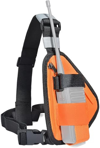 HYS Arnés de Radio en el Pecho, Chaleco Portátil Bolsillo en el Pecho Negro con Correa Ajustable Compatible con Baofeng Motorola Uniden Kenwood ICOM Walkie Talkie (Naranja)