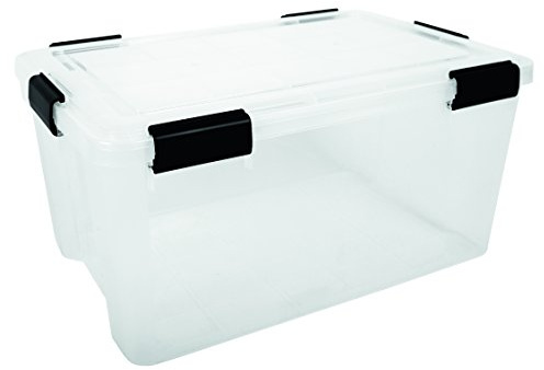 Iris Ohyama Airtight Plastic Storage Boxes with Lids, 50L, Set of 1, Clear, Hermetic Waterproof Seal, Durable Latching Buckles, Stackable, For Outdoors, Garage, Clothes, Dust Proof, BPA Free, AT-L