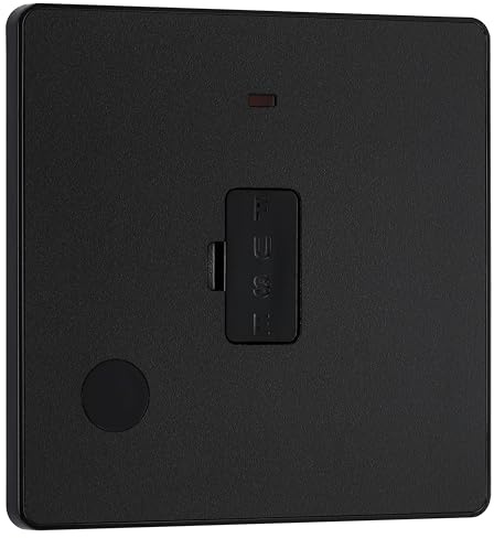 BG Unidad de conexión eléctrica sin conmutación con indicador de alimentación LED y salida flexible, FCU de espolón fusionado, doble polo, placa frontal sin tornillos, bordes redondos, Evolve, negro