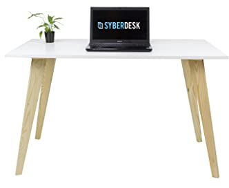 SyberDesk Computertisch, Beine aus massivem Kiefer, Schreibtisch, Schreibtisch im skandinavischen Stil, für Büro, Wohnzimmer, Schlafzimmer – Weiß – 120 × 65 × 75 cm – Sydesign SK