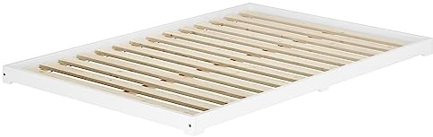 Erst-Holz®Bodenbett Holzbett Doppelbett Kiefer Massiv Weiß 140 x 200 cmRollrost inkl.
