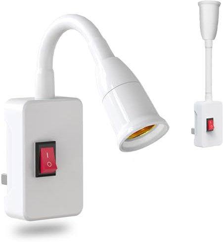 HTRUIYATY 2 Pezzi Portalampada E27 con Presa Elettrica LED Lampade da Muro Ruotabile a 360° Basi per Lampada a Spina Adattatore per Illuminazione Interna (Senza Lampadina)