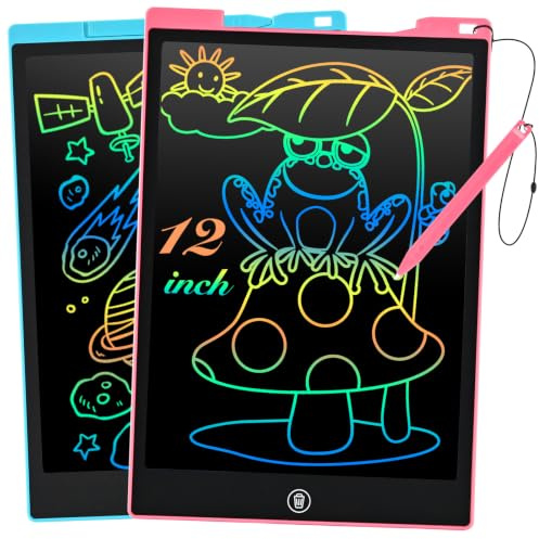 BlueSwan Pizarra Infantil LCD 12 Pulgadas, Tableta Escritura Magnetica, Tableta Dibujo Niños Borrable con Protección Ocular para 3-12 Años, Juguetes de Viaje, Regalo de Cumpleaños y Navidad(Azul+Rosa)