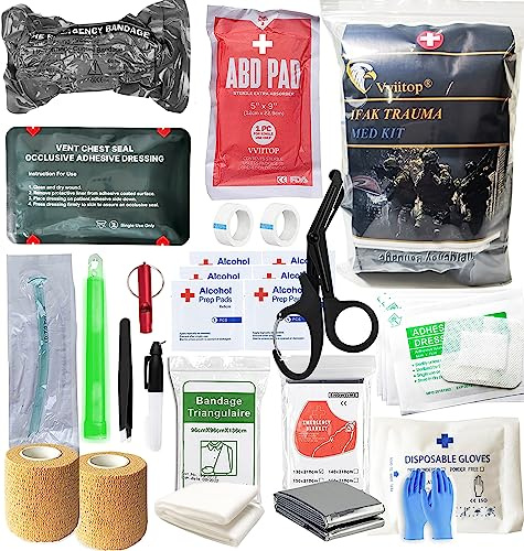VVIITOP Kit di ricarica per trauma IFAK First Aid | Sigillo toracico ventilato | fasciatura israeliana | cuscinetto ABD | Bende autoadesive | Garza compressa | Kit Feat Med (superiore)