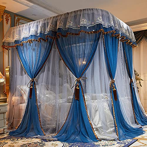 BUJOG Moskitonetz, Anti-Mücken-Baldachin für Einzelbett, Schiebevorhänge, U-Design-Schiene, Zelt für Schlafzimmer, dekorativ, einfache Installation, blau, 1,8 x 2 m