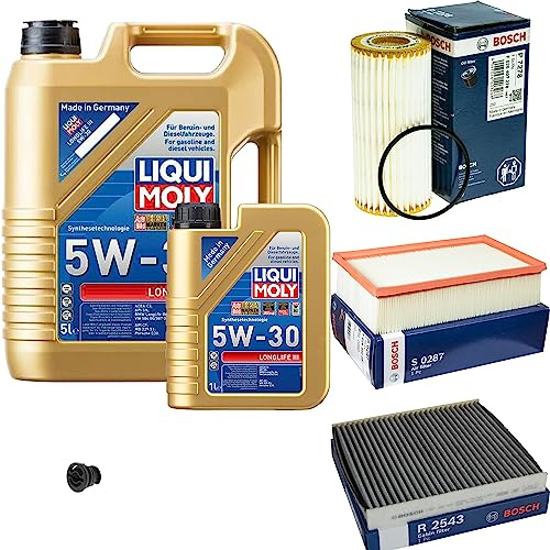 Inspektionspaket Wartungspaket Filterset mit 6 L Motoröl Longlife 3 5W-30, Ölfilter, Luftfilter, Innenraumfilter (Aktivkohle), Verschlussschraube