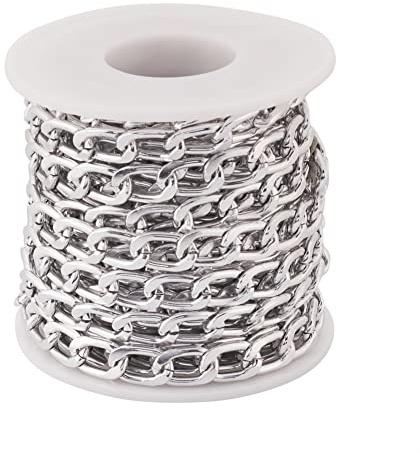 Boutigem 16.4 Feet Aluminum Curb Chains Link Silver Unwelded Twisted Chain 13.5x8x2mm for DIY Necklace Jewelry Making Crafts