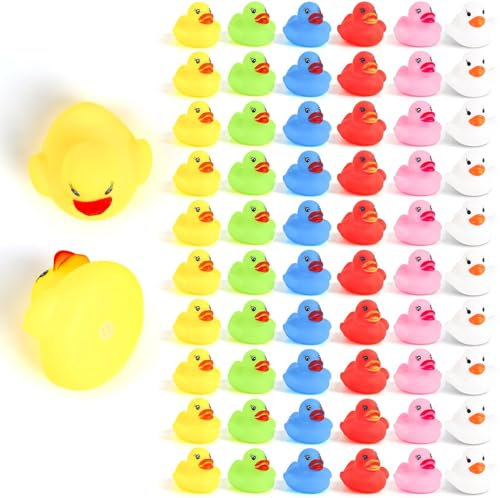 DERAYEE 50pcs Coloré Caoutchouc Canard Mignon Petit Canard Jaune Flottant Jouet de Bain Jouet de Divertissement Aquatique pour Enfants