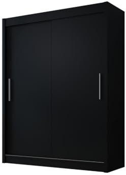 Easy4You D1 120 cm Schwarz Schiebetüren Kleiderschrank 120x200x58 cm Schlafzimmermöbel, Aufbewahrung - Mehrzweckschrank - Farbe: Schwarz