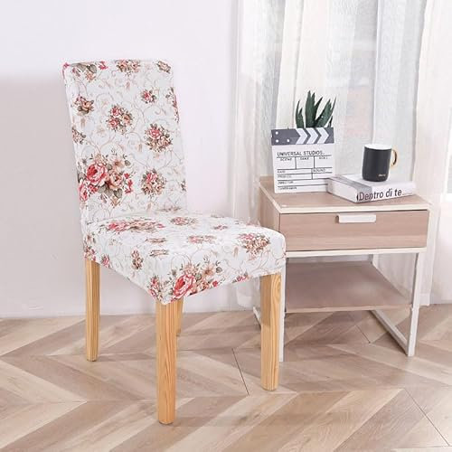 Stuhlhussen 6er Set Romantische Blumen Stretch Stuhlbezug,Abnehmbare Waschbar Stuhlhussen Schwingstühle, Hussen Für Stühle,Spandex Stuhlbezüge ​Für Hotel, Küche
