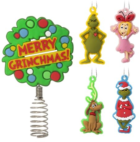 Hallmark Dr. Seuss‘ „Wie der Grinch Weihnachten gestohlen hat!“ Mini-Weihnachtsbaumspitze und Ornamente, 5 Stück