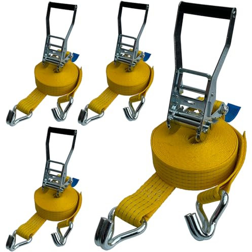 4 x LKW Ratschen Zurrgurt 2-teilig 5 x 800 cm Gelb Spitzhaken ZC52081 Ladungssicherung