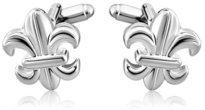 Bouton de Manchette Fleur de Lys | Cadeau pour Homme Moderne | Boutons de Manchette Argenté Chemise Hommes Mariage Fêtes et Anniversaires