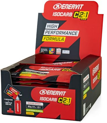 Enervit, Isocarb C2:1PRO, Bevanda Energetica Isotonica con 60g di Carboidrati per Porzione, Gusto Limone, Per Attività di Lunga Durata ad Alta Intensità, Alta Digeribilità, Vegan, 20 Buste da 65g