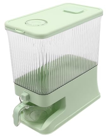 Rice Dispenser, Rice Container with Visible Barrel, 10KG Cereal Containers Storage with Lid & Measuring Cup, for Various Grains, Beans, Nuts, Oats, Dried Fruits, Pasta, Pet Food, 19*35*37.5 cm (Green)