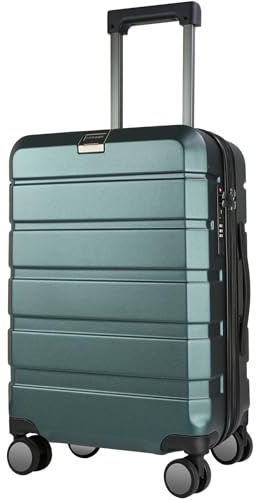 KROSER Handgepäck Koffer 55x40x20 - Leicht, Hartschale, Reisekoffer Trolley mit 4 Rädern & Integriertes TSA-Schloss, Robuster Trolley-Koffer mit USB-Anschluss, 20-Zoll-Handgepäck, Dunkelgrün