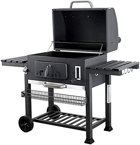 BBQ-Grill Outdoor Barbecue Grill Stahl Groß Premium BBQ Holzkohle Smoker Outdoor Grillwagen - mit Rädern & Hitzeanzeige