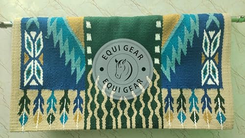 EQUIGEAR Western Ranch Horse Satteldecke aus neuseeländischer Wolle, Western-Design, handgefertigte Satteldecke, Wollpolster, Sensor Flex (Anpassung möglich) AQ111 (36 x 40)