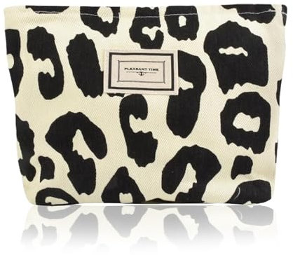 Nayyana Kosmetiktasche mit Leopardenmuster für Damen, großes Fassungsvermögen, Canvas-Make-up-Taschen, Damen-Handtaschen, Geldbörsen, Reisen, Kulturbeutel, Zubehör, beige+schwarz