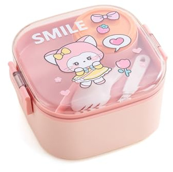Vllcsla Fiambrera Bento Box 815ml Fiambrera Escolar con Compartimentos y Cubiertos para Niños - Lunch Box Portátil para Niños con Cacerola, Interior de Acero Inoxidable 304