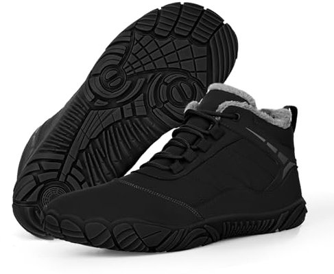 RUYI Barfußschuhe Winter Warm Gefütter Winterschuhe Barfuss Schuhe Damen Herren Wasserabweisend Traillaufschuhe mit rutschfest Sohle & Breiter Zehenbox