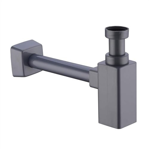 Siphon de Lavabo Piège à bouteille Pièges de lavabo décoratifs ronds/carrés Accessoire de lavabo de salle de bains Évier de vidange Kit de siphon en P à hauteur réglable - Gris.(Square)