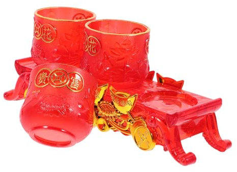 Amosfun Calice Gothique Rouge Petite Coupe D'offrande En Métal Doré Pour Rituel Bouddhiste Tasse De Bénédiction Cérémonie Temple Ensemble 3 Pièces